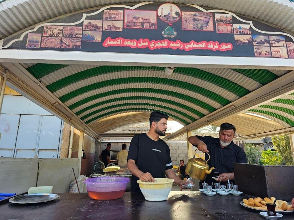 الأمانة الخاصة لمزار الصحابي الجليل رُشيد الهجريّ ( رضوان الله تعالى عليه) تفتتح موكب لخدمة زائري أربعينية الإمام الحسين(عليه السلام)